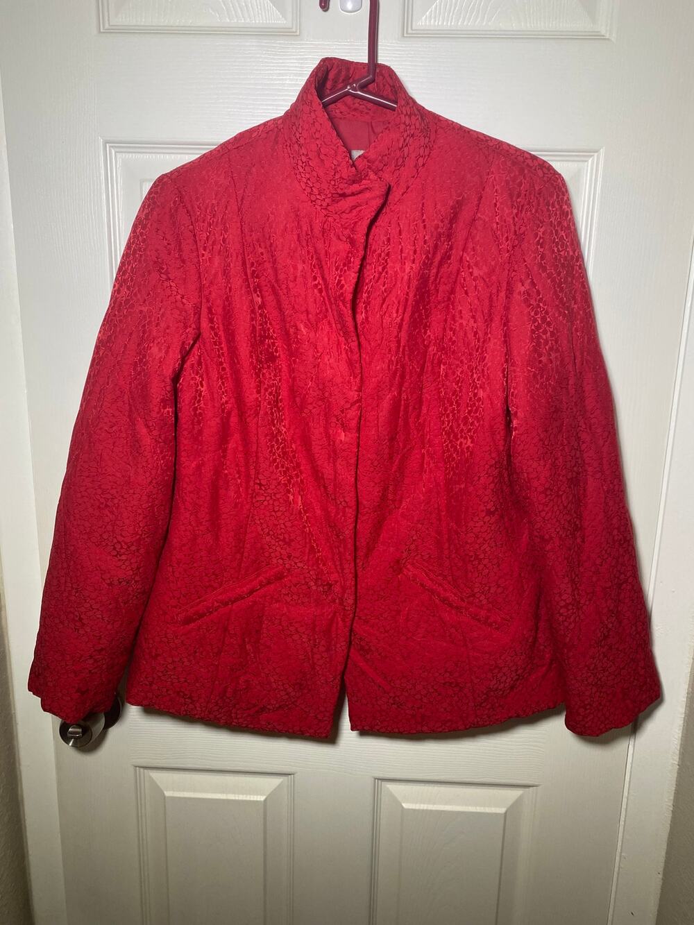 J. Jill Red Silk Blend Light Quilted Jacket size M